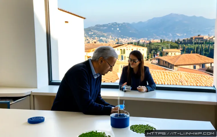 Home 17 융합 연구의 실천적 적용 - Photorealistic interdisciplinary research team in a modern Italian university innovation lab, an old...